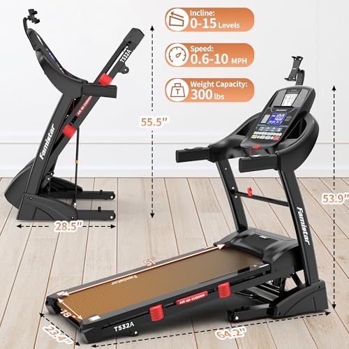 Image of Home Folding Treadmill, Treadmill with 15% Incline for Home, 4.5HP Running Machine, App Control, 64 Programs, Max 10MPH Speed, 300 lbs User Capacity