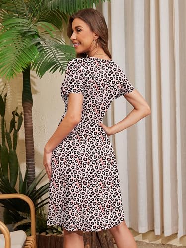 Image of Heymoments Womens Summer Short Sleeve Casual Dresses V-Neck Beach Dress with Pockets S-2XL