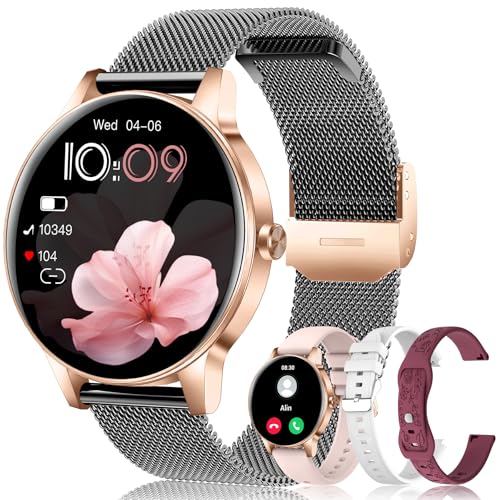 Image of Smart Watch for Women, 1.27'' TFT Fitness Watch With Bluetooth Answer /Make Call,Heart Rate /SpO2 /Sleep Monitor /Menstrual Cycle /120+ Sports Fitness Tracker for iPhone Android iOS(4 Straps,Black Gold)