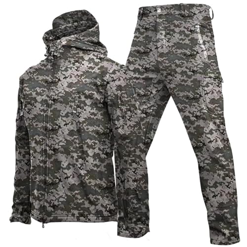 Conjunto de uniforme táctico de dos piezas para hombre, camisa chaqueta, abrigo y pantalones, traje de caza militar, 2 piezas, múltiples bolsillos, Gris-a, XXL