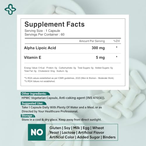Image of Alpha Lipoic Acid 300mg with Vitamin E 5mg, 60 Veg Caps