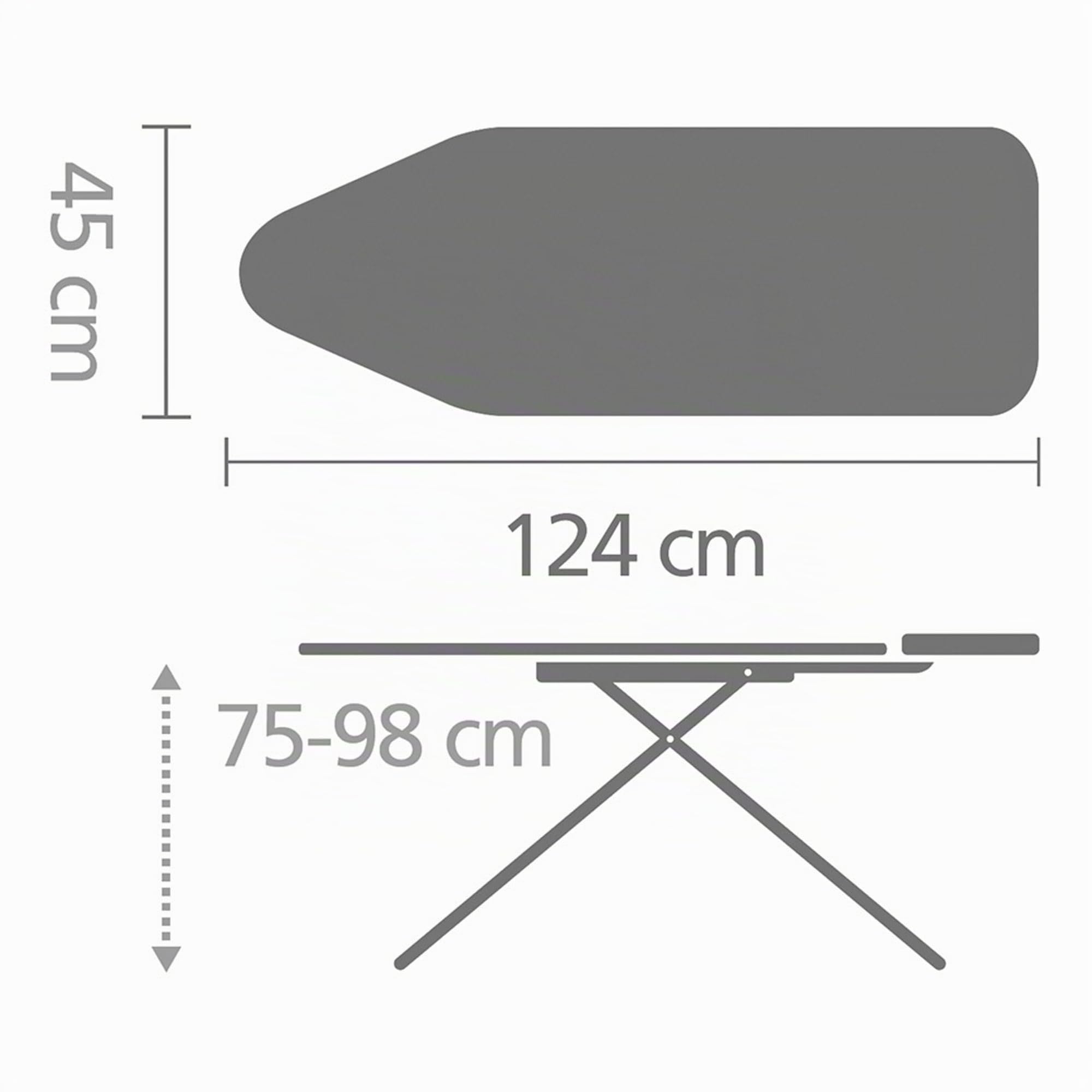 Tabla de planchar Brabantia C, 124x45cm - Denim Grey | 100% algodón Comercio Justo | Tabla de planchar estable y grande | Plegable, altura ajustable, soporte plancha vapor | Cert. Comercio Justo y C2C