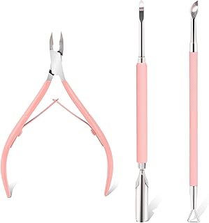 Cuticle Trimmer with Cuticle Pusher, Cuticle Remover Cuticle Nippers Nail Cuticle Professional Stainless Steel Pedicure and Manicure Tools Nail Scraper Dual End Cuticle Pusher(3Pcs, Pink)