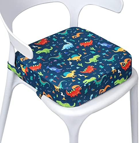E1F1NN DOT Toddler Booster Seat for Dining Table, Portable Kids Booster Seat with Safety Buckles, High Cushion for Travel with Non-Slip Bottom (Blue Dinosaur)