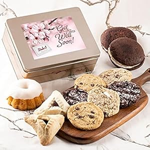 Dulcet Gift Baskets Get Well Soon Tasteful Treats Tin Gift Basket Filled with Gourmet Bakery Goods Ideal Gift Idea for, Wife, Girlfriend, Mom, Daughter, Dad, Son, or Coworker.