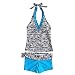 iEFiEL Big Girls' Youth 2 Piece Zebra Halter Tankini Swimwear Bathing Suit Blue Size 7-8