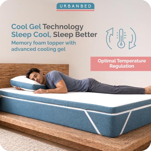 Image of UrbanBed Cool Gel Memory Foam Mattress Topper Double Bed 72x48 | 3 inch Thick Bed Topper | Plush 3-Zone Design Mattress Pad | Ideal for Back & Side Sleepers | Premium UltraFresh Cover | 5 Years Warranty