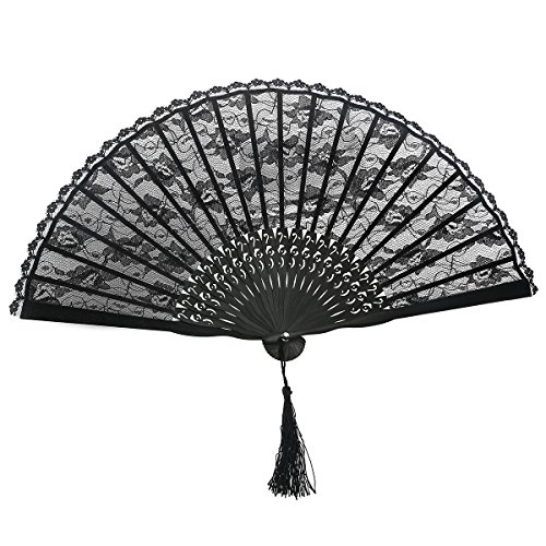 TINKSKY Spanish Victorian Hand Fan Black Lace Folding Fans Bamboo Hand Fans for Wedding Party Favor Fancy Dress