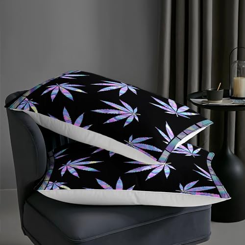 Image of AILONEN Marijuana Weed Leaf Comforter Set,Cannabis Leaves Bohemian Bedding Set, Full Size Comforter Set,Colorful Bright Leaves Pattern Bed in a Bag Duvet Set 3 Pieces, 1 Quilt and 2 Pillowcases