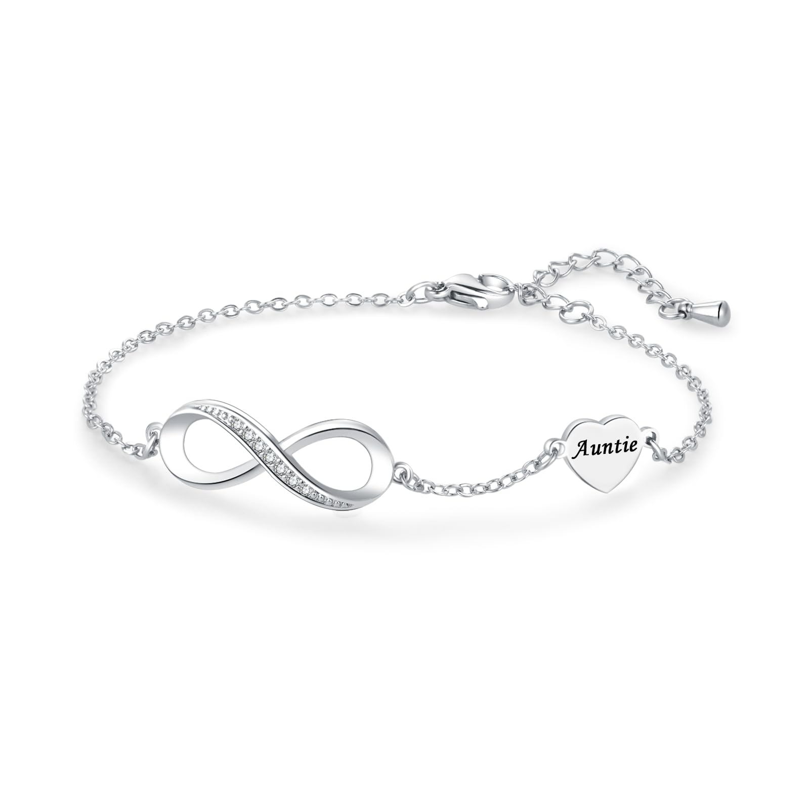 SBI Jewelry Infinity Heart Bracelets for Women Silver Stainless Steel Mom Dad Auntie Daughter Sister Bracelets Jewelry