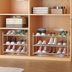 3 Rack de chaussures extensible Tier pour placard, plateau de chaussures en acier inoxydable, organisateur de chaussures de forte capacité de poids, facile à installer et à économiser Space Étagère debout avec cadre robuste(3 Niveau)