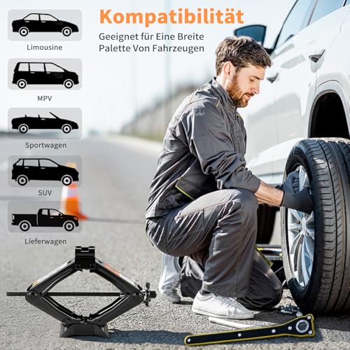 kefflum Scherenwagenheber 2000 kg Wagenheber Professioneller Scherenwagenheber Rangierwagenheber Auto Heber 2T Wagenheber MechanischHeber mit Ratsche