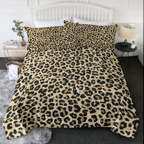 BlessLiving Leopard Comforter Set Animal Print Cheetah Twin/Twin XL Bedding 3 Piece Golden Comfortable Comforter with 2 Pillow Shams Home Bedding Sets