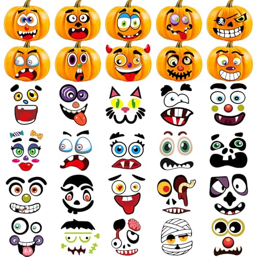Aowplc 62 Faces Halloween Pumpkin Decorating Stickers -...