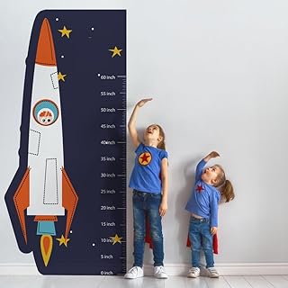 Space Theme Kids Height Chart, Growth Chart Height Ruler with Measuring Scale, Vibrant Vinyl Wall Sticker Featuring Rockets and Stars - Accurate Height Measurement Chart for Children