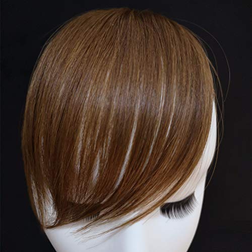 Air Side Bangs Clip in Human Hair Bangs Natural Side Swept Bangs Soft Side Fringe Hair Extensions,Light Brown Color