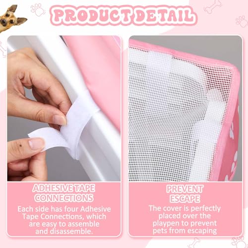 Image of Dog Playpen Mesh Top Lid Fits for 36 Inch 4 Panels Crate Cover, Pink | Breathable Mesh Top Lid, Water Resistant Shade for Outdoor, Kennel Crate Accessory, Breathable Ventilation, Cover Only