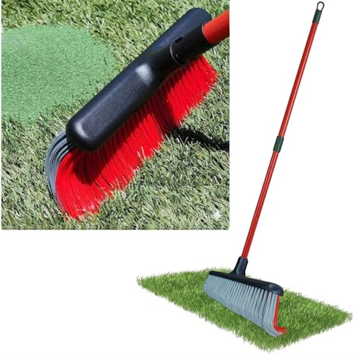 Cepillo o Escoba para Césped Artificial con Mango, Compatible con Palo Universal. Cepillo de Jardín para Limpiar Pavimentos, Terrazas y Patios (Rojo con Mango)