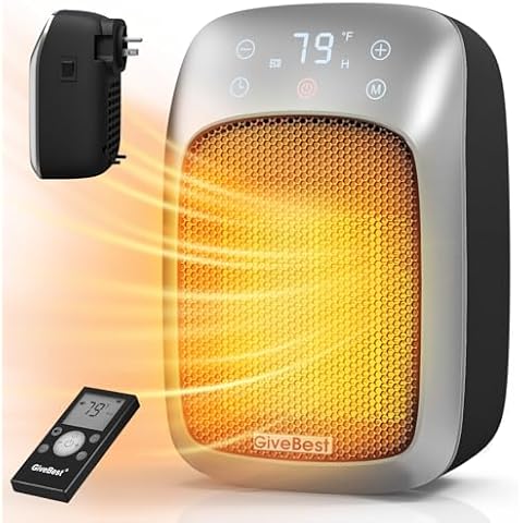 GiveBest 800W Plug in Wall Space Heater with Remote, Small Wall Outlet Heater with Adjustable Thermostat and 12H Timer, LED Display, Mini Heater for RV and Home Office Bathroom Indoor Use Cover