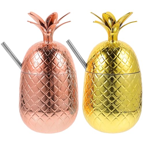 Healeved 450Ml Pineapple Glasses, 2 Pcs Stainless Polypropylene (PP) Wine Tumbler with Lid and Straw