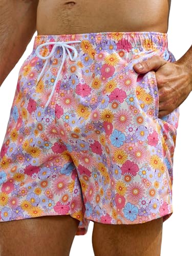 Verdusa Men's Floral Print Drawstring Waist Swim Trunks Beach Shorts3