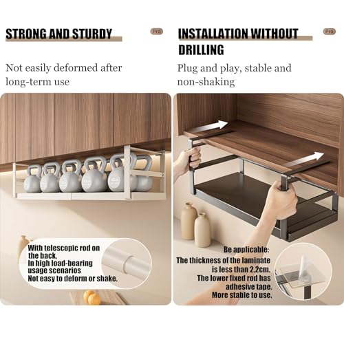 Cesta de almacenamiento colgante de metal, organizador debajo del estante para cocina, oficina, despensa, baño, armario