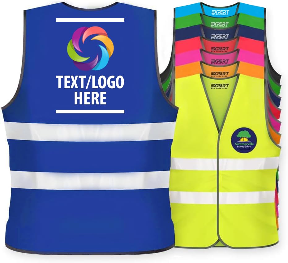Expert Workwear Unisex Personalised Kids High Visibility Safety Vest Children Hi Vis Printed Waistcoat Reflective Jacket Lightweight EN1150 (Royal Blue, 4-6 Years)