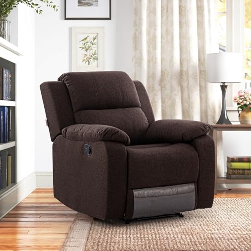 Image of Urban living - Joseph Single Seater Fabric Manual Recliner | 1 Seater Sofa | Single Sofa Recliner | 1 Seater Chair Sofa | 1 Year Warranty | Dark Brown