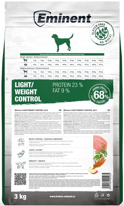 Eminent Light Weight Control High Premium – Glutenfreie Vollnahrung für Hunde mit Neigung zu Übergewicht | Mit L-Carnitin & angepasstem Energiegehalt 3kg