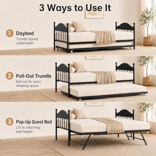 Image of Garvee Twin Daybed with Trundle, Twin Bed Frame with with Stylish Headboard