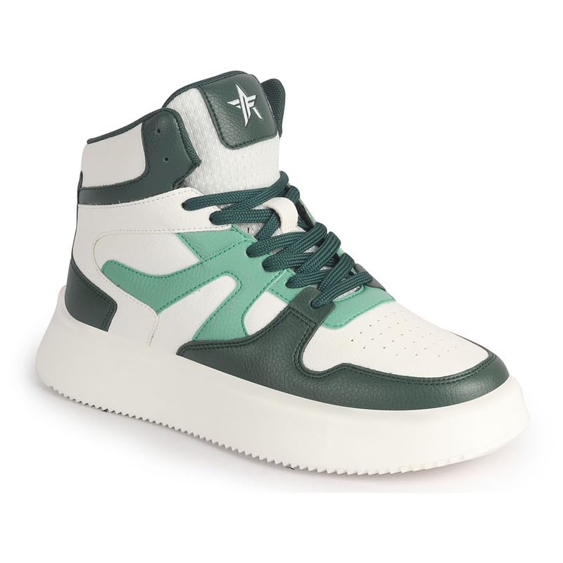 Image of FAUSTO Men High Top Colorblocked Ankle Lace Up Sneakers | Lightweight Casual Shoes with Memory Cushion Insole | Anti Skid Comfort Grip Sole