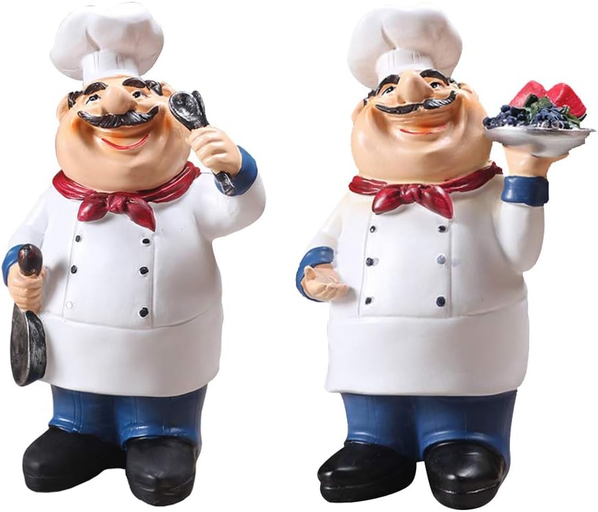 freneci 2Pack Handmade Resin Chef Figurines Kitchen Decor