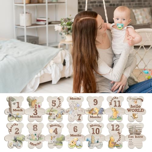 Impression recto verso mois pour bébé avec jalons Winnie l'ourson bois
