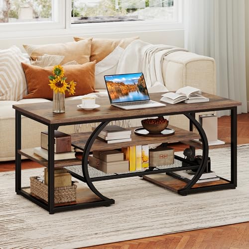 YITAHOME Rustic Coffee Table 47\" with 5-Tier Storage