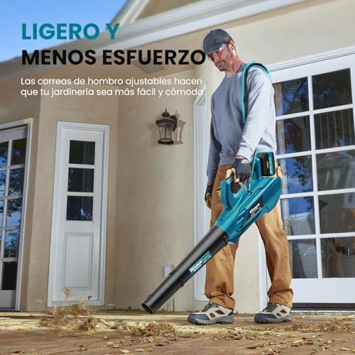 Miniatura 6 de Soplador De Hojas, 5 Velocidades Sopladora De Hojas Con Bateria Con Motor Brushless, 2 Baterías De 5.2ah 18v, 35.000 Rpm, Velocidad Aire 180 Km H, Vaudal Aire 800 M H, 2 Boquillas Intercambiables