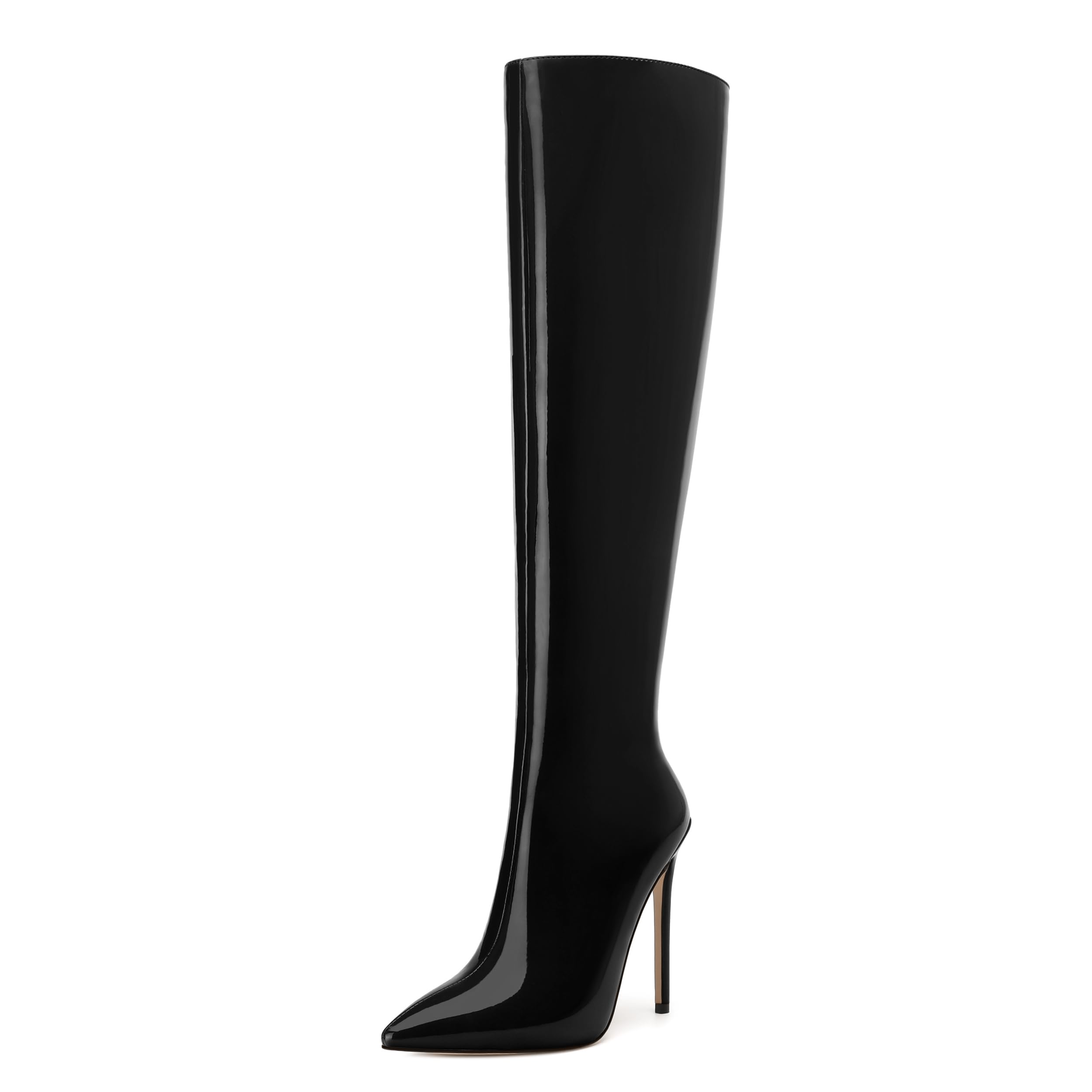 FEMSTEP Womens Fashion Knee High Boots Pointed Toe 4 7 In High Stiletto Heeled Boots Back Zipper Patent