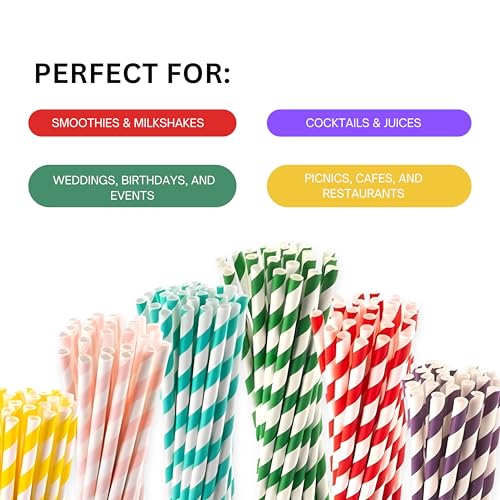 Pitillos de papel biodegradables multicolor 100 unidades 7.8 pulg miniatura 2