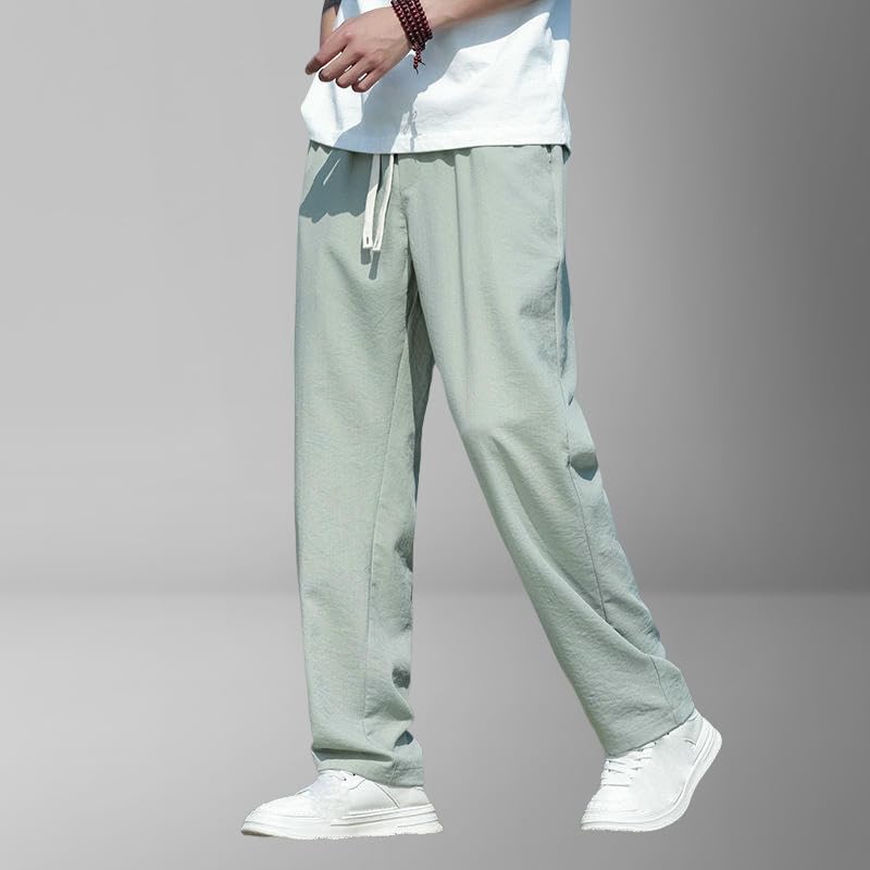 Men's Summer Chinese Style Thin Ice Silk Drape Simple Loose Straight Cotton Linen Casual Pants2