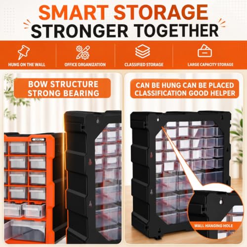 Image of Hukimoyo 39 Bins Tool Storage Organiser Bin Wall Hanging Accessories Set Bo, Tool Holder Set With Multiple Drawers For Small Parts Storage For Screws, Bolts Nuts(37 x 48 x 18cm)
