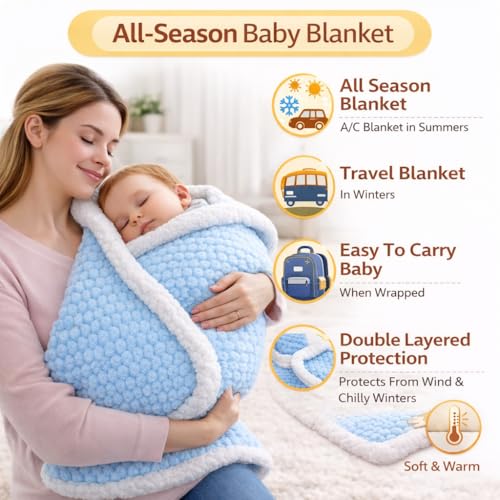 Image of BRANDONN Premium Baby Blanket 100x75 cm - Ultra Soft Flannel Sherpa Newborn Blanket for Winter, AC, Stroller, Crib, Travel (0-12 Months)