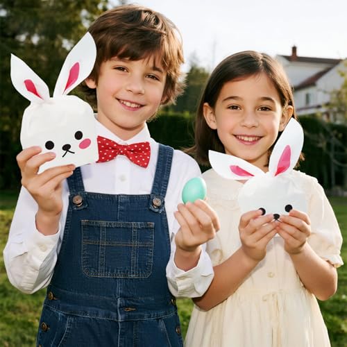 50 Stück Geschenktüten, Osterhasen Tüten, Geschenktüten Ostern, Hasen Ohren Geburtstag Geschenksackerl, Partytüten Kindergeburtstag, Eierfarben Ostern