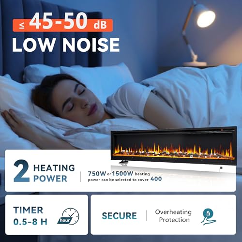 Image of EUHOMY 73 inch Electric Fireplace Recessed Wall Mounted Freestanding with Remote Control, Ultra-thin Fireplace Heater with Adjustable Flame Color, Linear Fireplace with Timer, Log & Crystal, 750 /1500W