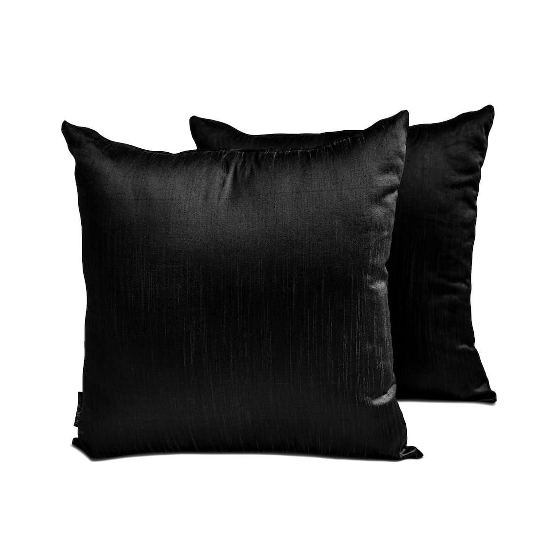 The HomeCentric Black Art Silk Lumbar Cushion Covers 50x65 cm, Pack of 2 Solid Plain Luxury Accent Cushion Cover for Sofa, Couch, Bed, Living Room, Bedroom & Modern Home Décor - Black Luxury