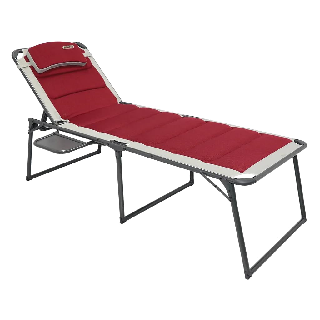Quest Bordeaux Pro Range – Folding Camping Chairs, Loungers & Accessories, Red – Recline/Easy/Relax XL/Double Snug/Lounge Bed/Leg Rest Options (1, Bordeaux Pro Lounge Bed With Side Table)