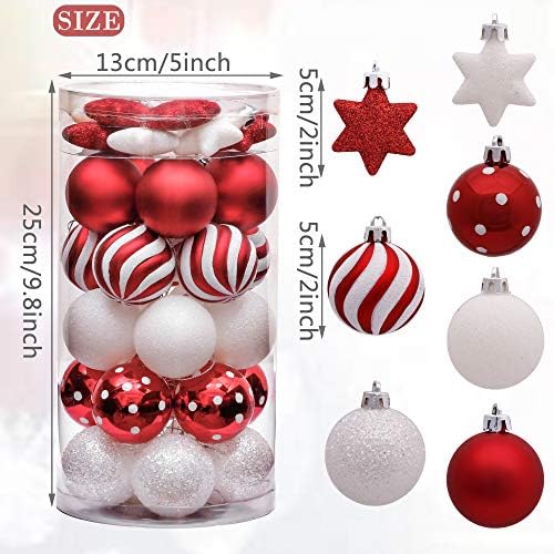 Victor's Workshop 35pcs 5cm Shatterproof Christmas Baubles, Traditional Red and White Christmas Ball Ornaments for Christmas Tree Decorations