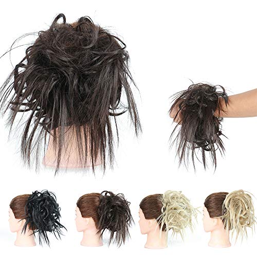 Tousled Updo Messy Bun Hair Piece Scrunchies Synthetic Wavy Bun Extensions Rubber Band Elastic Scrunchie Chignon Instant Ponytail Hairpiece for Women (4A)