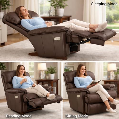 Image of LA Z BOY American Imported Cardinal Single Seater Auto Motorized Italian Leather Reclina Rocker Recliner Sofa | Premium Durable Iconic Comfort Home Design | Living Room Relax Seating Chair | Mocca