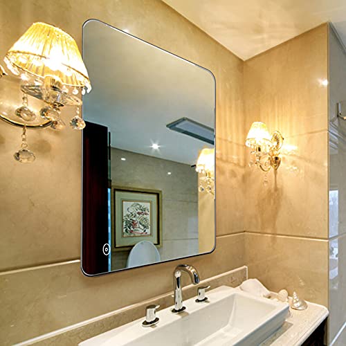POPSPARKk Miroir de Salle de Bain Éclairage à LED Miroir Mural Miroir de Salle de Bain avec Interrupteur Tactile (50x70cm-Cadre en Alliage d'aluminium) Cover