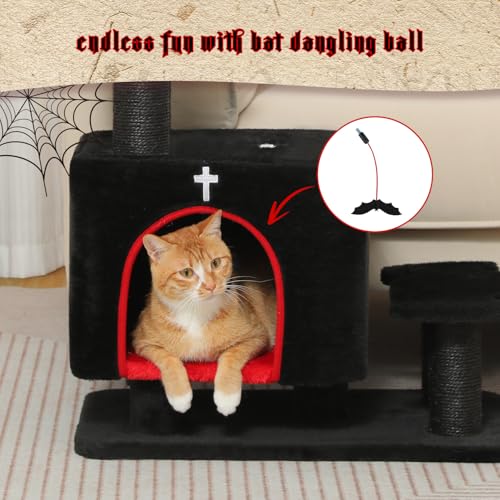 Image of Gothic 3-in-1 Dog Stairs & Cat Scratching Post with Condo - Pet Steps for High Beds, Sofa & Couch, 3-Tier Cat Tower with Sisal Scratching Pad for Small Dogs, Cats & Kittens, Black