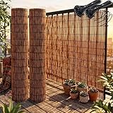 Natürliche Schilfrohrmatte 120x500cm, Balkon Sichtschutz & Blickschutz, Wetterfest Schilfzaun Gartenzaun, Bambus Sichtschutzmatte für Terrasse, Leichte Montage(Braun,1.20mx5.0mx2pack)